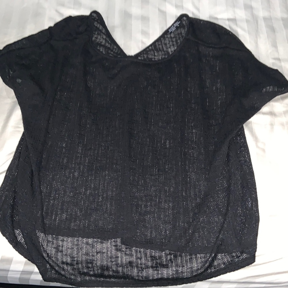 See thru material black top with ruching